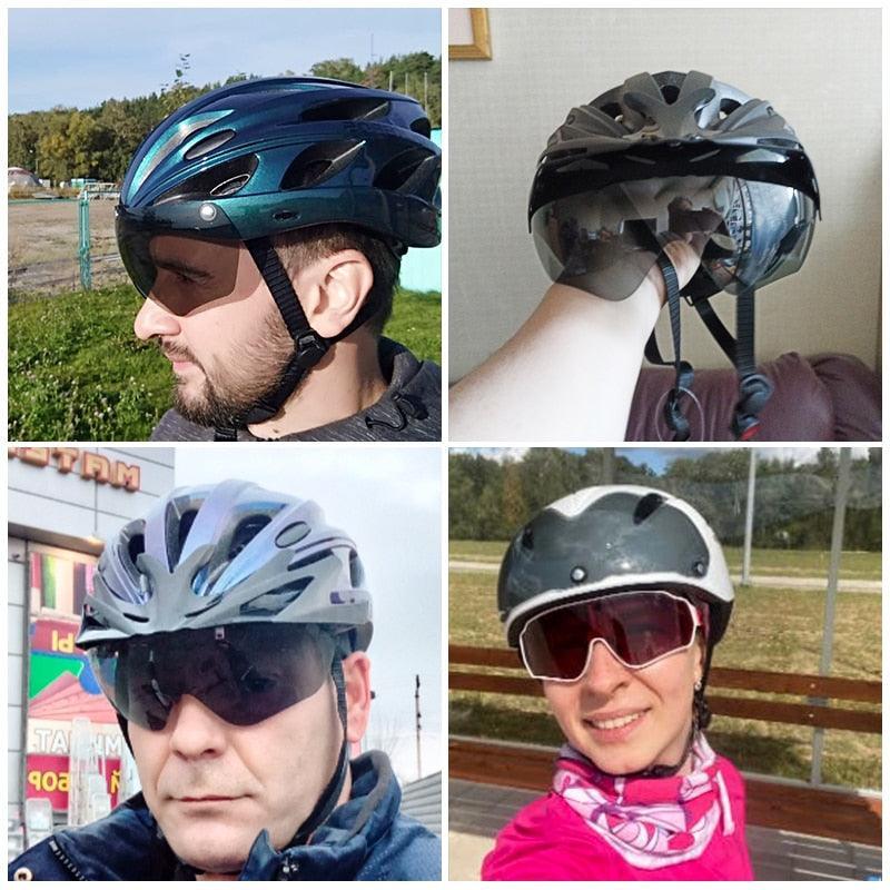 ROCKBROS Magnetic Goggles Bike Helmet - Integrally-molded MTB Road Helmet - Myopia Compatible Shield - Full Rear Coverage Safety Cap for Men &amp; Women