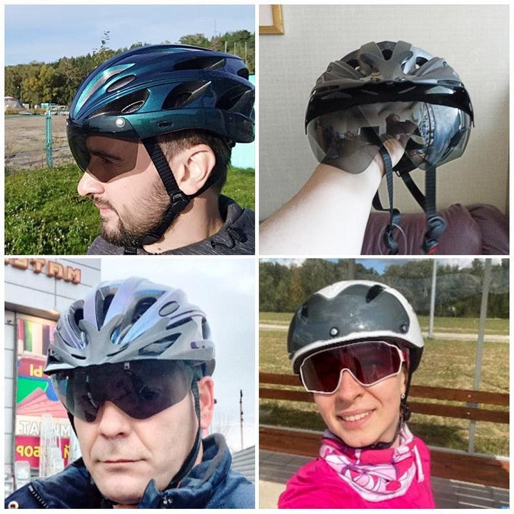 ROCKBROS Magnetic Goggles Bike Helmet - Integrally-molded MTB Road Helmet - Myopia Compatible Shield - Full Rear Coverage Safety Cap for Men &amp; Women