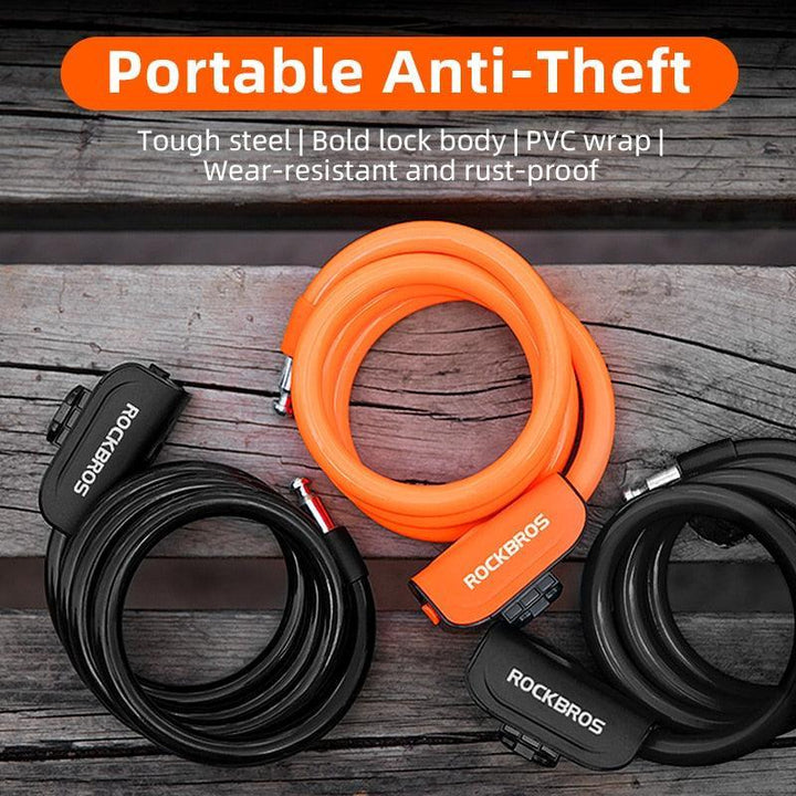 ROCKBROS Professional Bike Cable Lock - 1.1m Anti-Theft Steel Wire Lock - High Security Copper Core for MTB, Road Bike &amp; Scooter