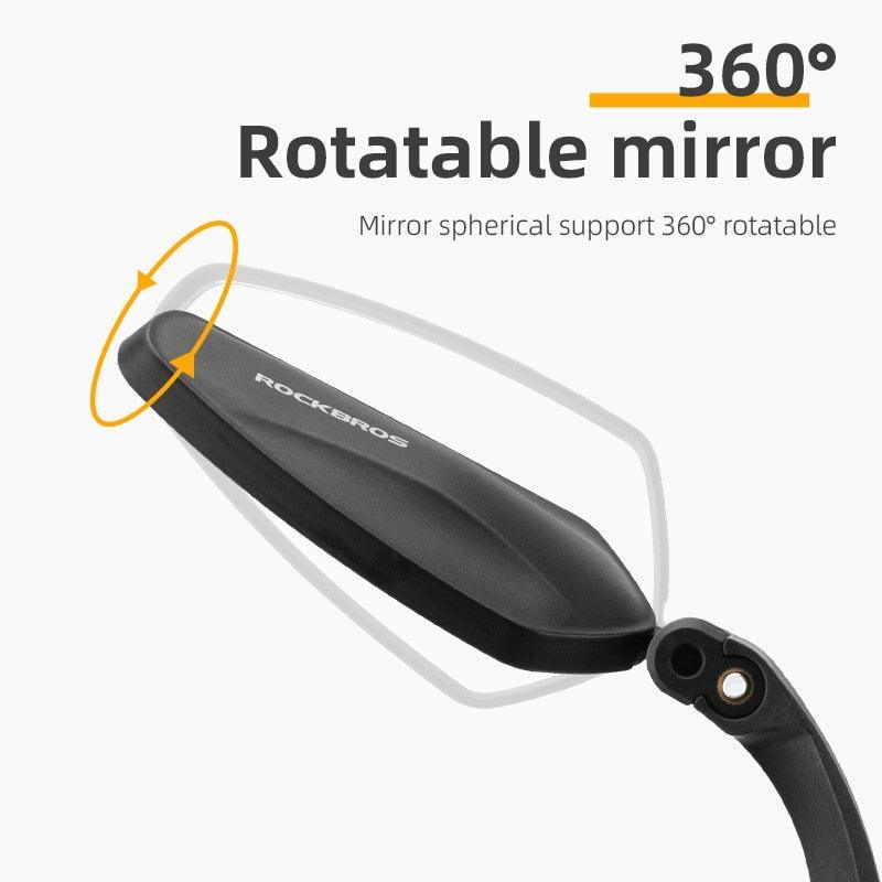 ROCKBROS Bike Mirror - HD Convex Wide-Angle Rear View - 360° Rotatable &amp; 180° Adjustable - Drop-Resistant Acrylic Lens - Universal Fit for MTB &amp; Road Bike