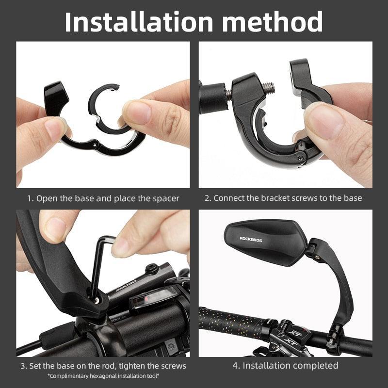 ROCKBROS Bike Mirror - HD Convex Wide-Angle Rear View - 360° Rotatable &amp; 180° Adjustable - Drop-Resistant Acrylic Lens - Universal Fit for MTB &amp; Road Bike