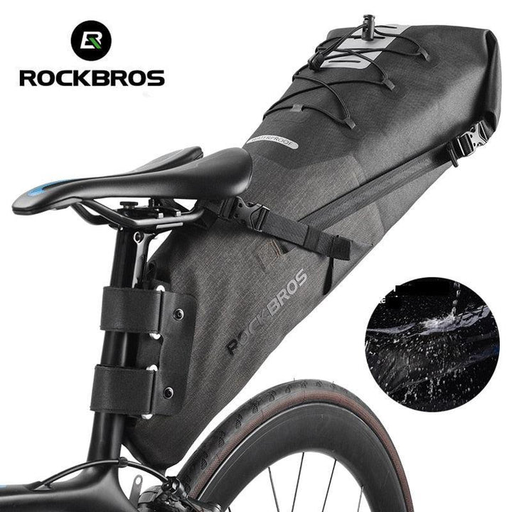 ROCKBROS 10L Waterproof Bike Saddle Bag - Large Capacity Seatpost Carrier - IPX7 Rainproof Pannier for Bikepacking &amp; Long Distance Cycling