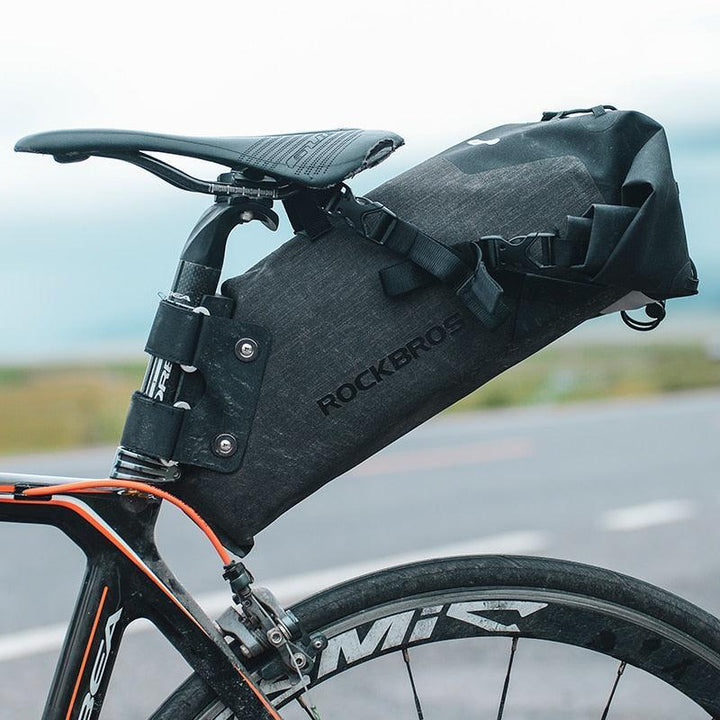 ROCKBROS 10L Waterproof Bike Saddle Bag - Large Capacity Seatpost Carrier - IPX7 Rainproof Pannier for Bikepacking &amp; Long Distance Cycling