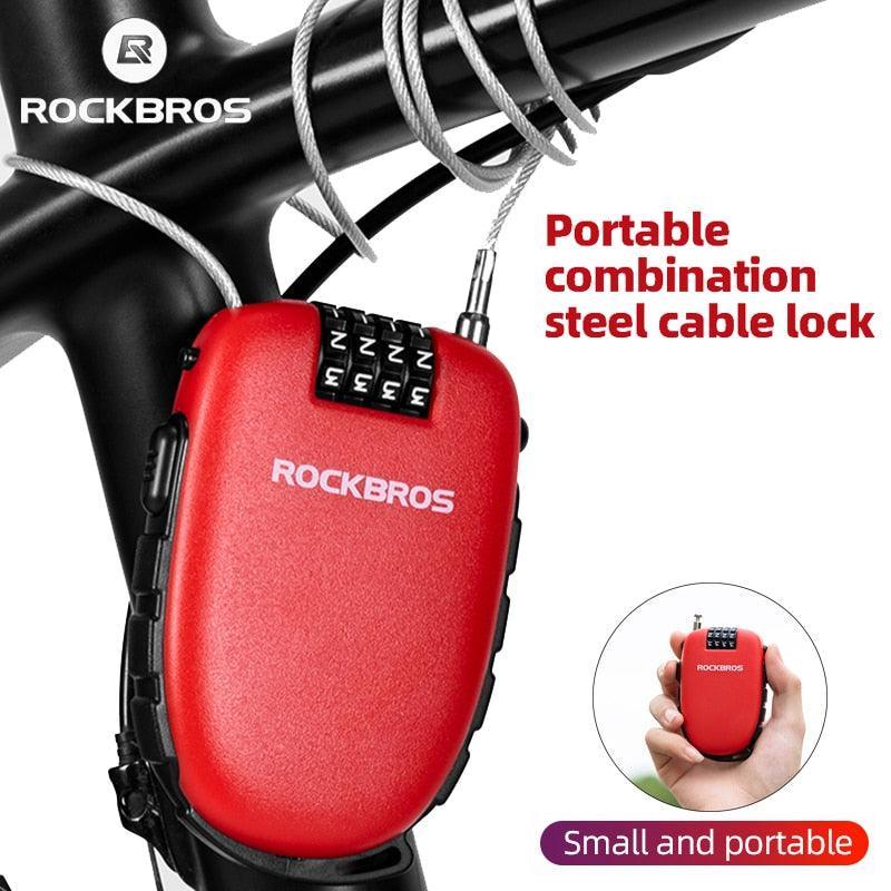 ROCKBROS Ultralight Portable Bike Lock - 88g Compact 4-Digit Password Lock - 94cm Retractable Steel Cable for Motorcycle Helmet &amp; Bicycle Security