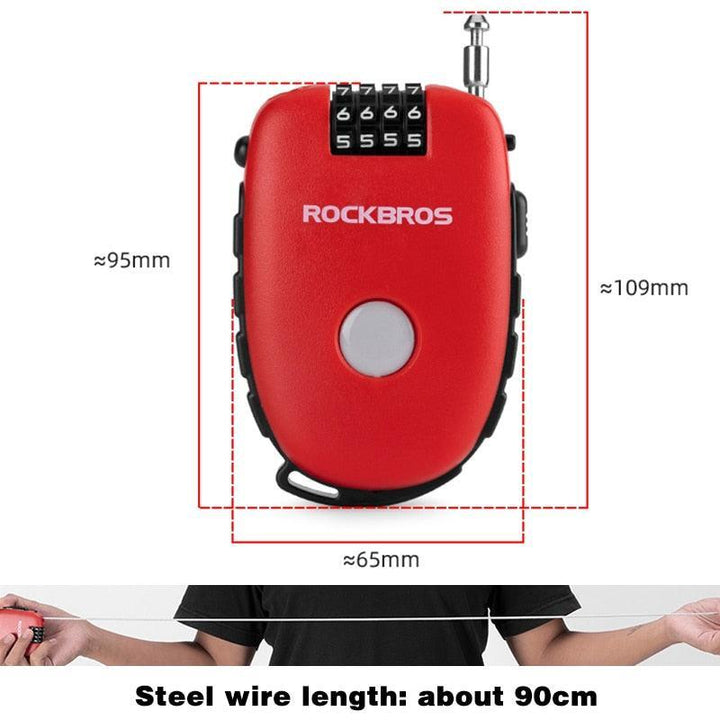 ROCKBROS Ultralight Portable Bike Lock - 88g Compact 4-Digit Password Lock - 94cm Retractable Steel Cable for Motorcycle Helmet &amp; Bicycle Security