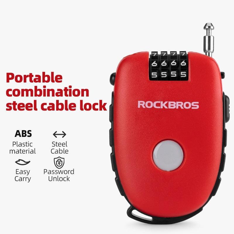 ROCKBROS Ultralight Portable Bike Lock - 88g Compact 4-Digit Password Lock - 94cm Retractable Steel Cable for Motorcycle Helmet &amp; Bicycle Security