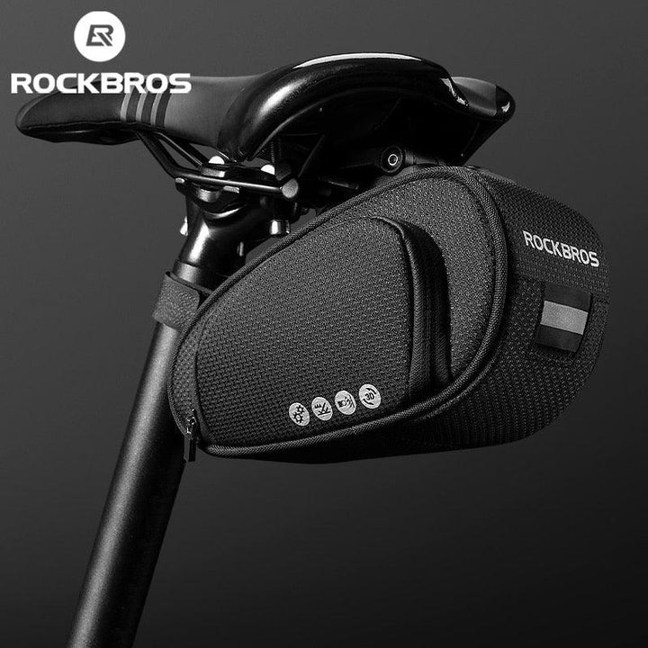 ROCKBROS Rainproof Bike Saddle Bag - Quick Release Rear Seatpost Pannier - 1L/1.5L Large Capacity Tool Pouch with Taillight Hanger &amp; Reflective Design