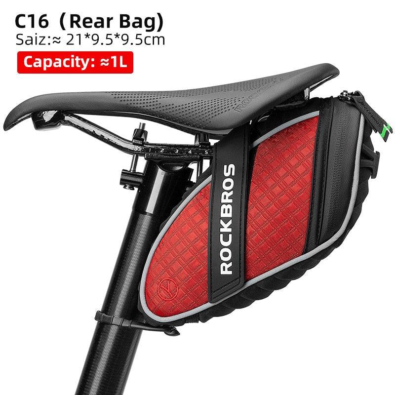 ROCKBROS Rainproof Bike Saddle Bag - Quick Release Rear Seatpost Pannier - 1L/1.5L Large Capacity Tool Pouch with Taillight Hanger &amp; Reflective Design