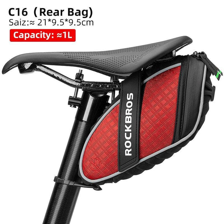 ROCKBROS Rainproof Bike Saddle Bag - Quick Release Rear Seatpost Pannier - 1L/1.5L Large Capacity Tool Pouch with Taillight Hanger &amp; Reflective Design