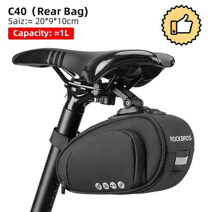 ROCKBROS Rainproof Bike Saddle Bag - Quick Release Rear Seatpost Pannier - 1L/1.5L Large Capacity Tool Pouch with Taillight Hanger &amp; Reflective Design
