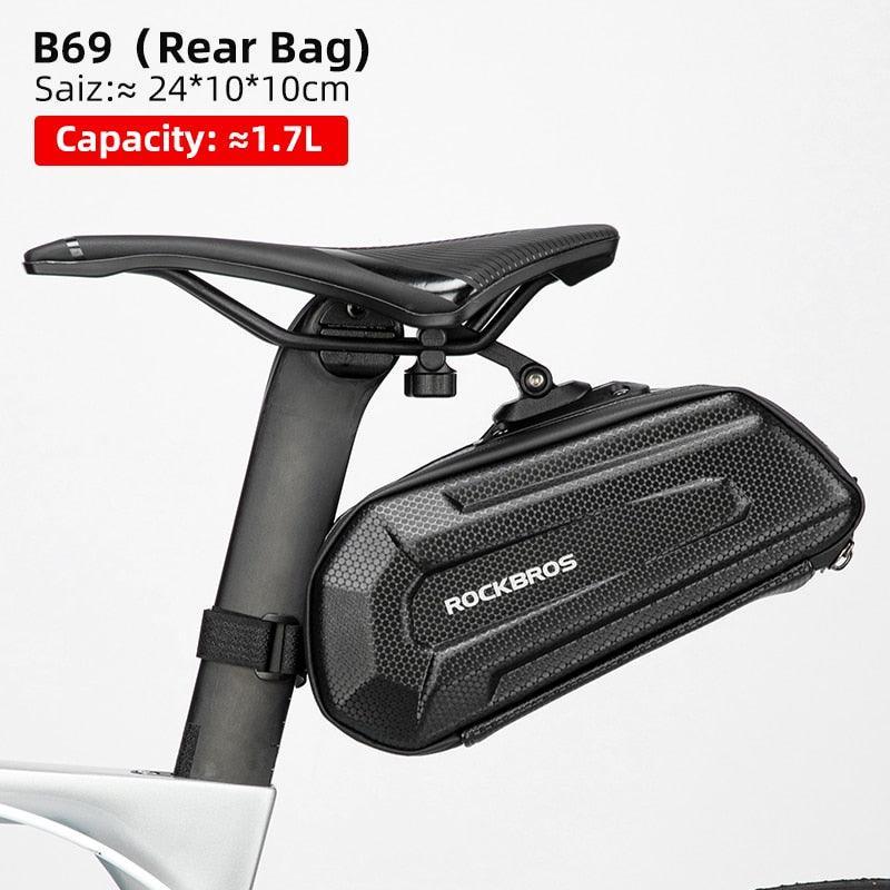 ROCKBROS Rainproof Bike Saddle Bag - Quick Release Rear Seatpost Pannier - 1L/1.5L Large Capacity Tool Pouch with Taillight Hanger &amp; Reflective Design
