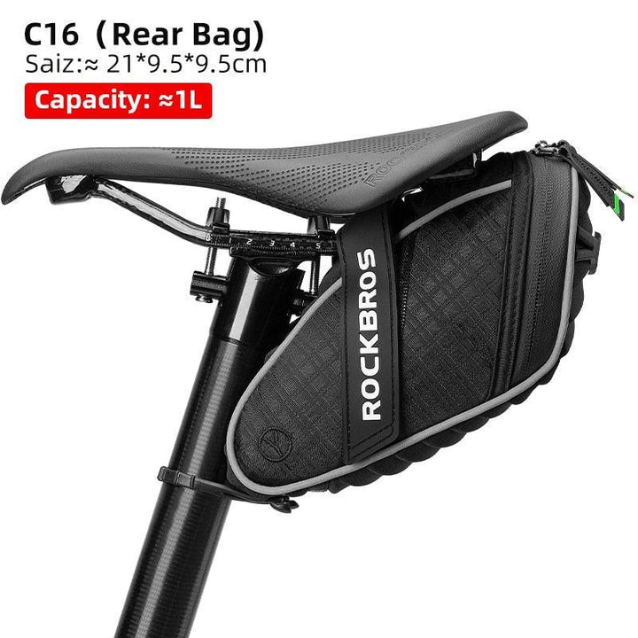 ROCKBROS Rainproof Bike Saddle Bag - Quick Release Rear Seatpost Pannier - 1L/1.5L Large Capacity Tool Pouch with Taillight Hanger &amp; Reflective Design