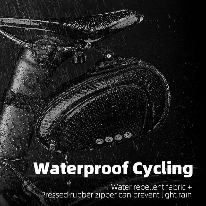 ROCKBROS Rainproof Bike Saddle Bag - Quick Release Rear Seatpost Pannier - 1L/1.5L Large Capacity Tool Pouch with Taillight Hanger &amp; Reflective Design