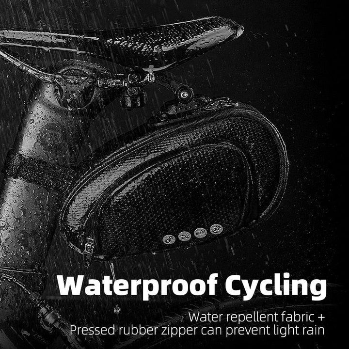 ROCKBROS Rainproof Bike Saddle Bag - Quick Release Rear Seatpost Pannier - 1L/1.5L Large Capacity Tool Pouch with Taillight Hanger &amp; Reflective Design