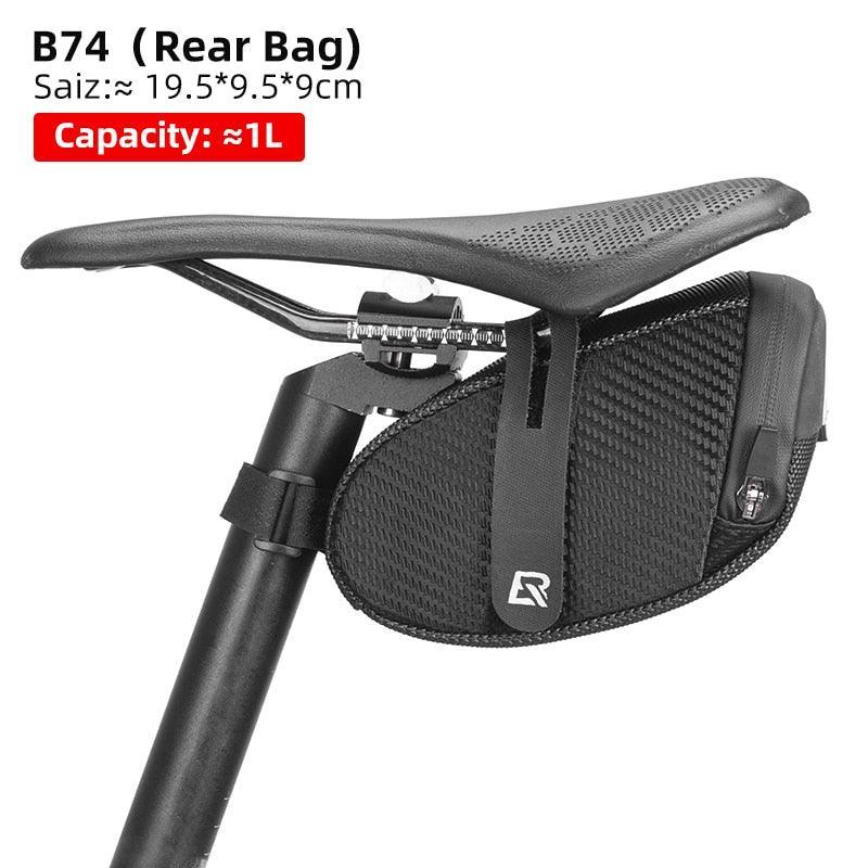 ROCKBROS Rainproof Bike Saddle Bag - Quick Release Rear Seatpost Pannier - 1L/1.5L Large Capacity Tool Pouch with Taillight Hanger &amp; Reflective Design