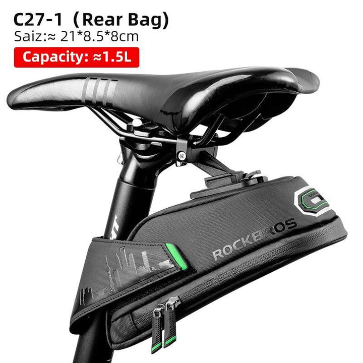 ROCKBROS Rainproof Bike Saddle Bag - Quick Release Rear Seatpost Pannier - 1L/1.5L Large Capacity Tool Pouch with Taillight Hanger &amp; Reflective Design