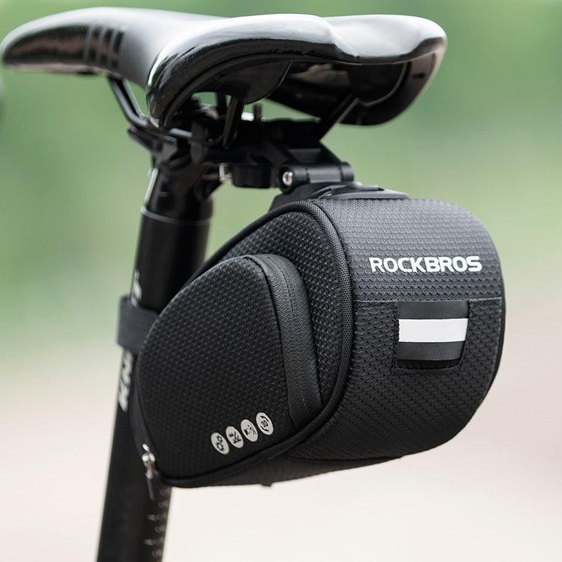 ROCKBROS Rainproof Bike Saddle Bag - Quick Release Rear Seatpost Pannier - 1L/1.5L Large Capacity Tool Pouch with Taillight Hanger &amp; Reflective Design