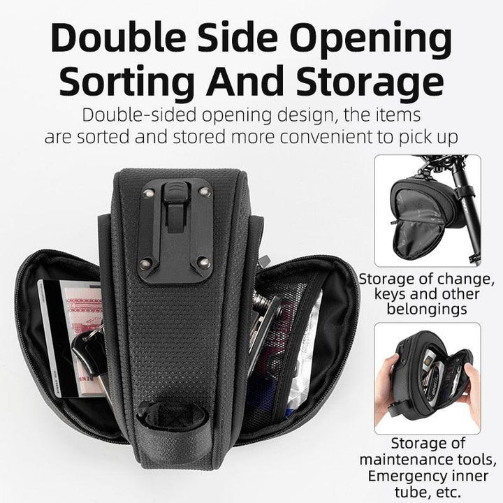 ROCKBROS Rainproof Bike Saddle Bag - Quick Release Rear Seatpost Pannier - 1L/1.5L Large Capacity Tool Pouch with Taillight Hanger &amp; Reflective Design