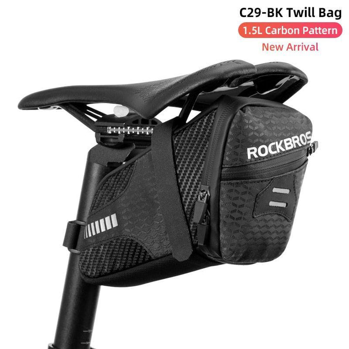 ROCKBROS 1.7L Bike Saddle Bag - Carbon Fiber Pattern Hard Shell Seat Pack - Quick Release &amp; Rainproof Rear Storage for MTB &amp; Road Bike (B69)