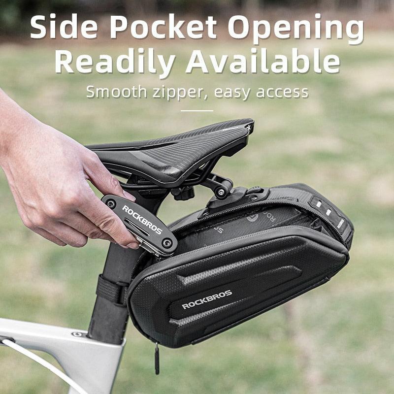 ROCKBROS 1.7L Bike Saddle Bag - Carbon Fiber Pattern Hard Shell Seat Pack - Quick Release &amp; Rainproof Rear Storage for MTB &amp; Road Bike (B69)