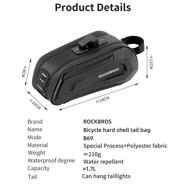 ROCKBROS 1.7L Bike Saddle Bag - Carbon Fiber Pattern Hard Shell Seat Pack - Quick Release &amp; Rainproof Rear Storage for MTB &amp; Road Bike (B69)