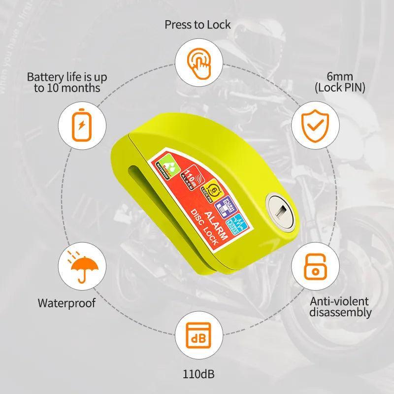 High-Decibel Siren Disc Brake Lock - Waterproof Anti-Theft Padlock with Vibration Sensor - Universal Security for Motorcycle, Scooter &amp; E-Bike