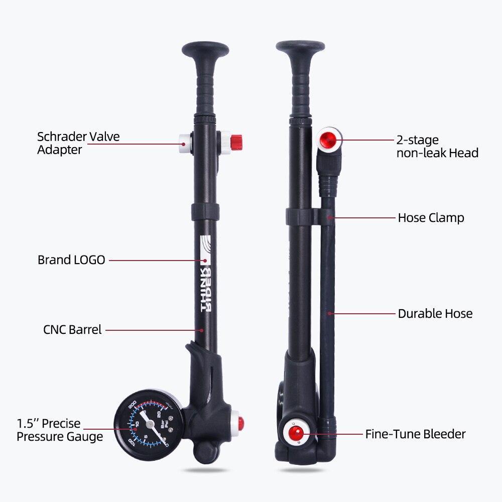 ThinkRider 300 PSI High-Pressure Shock Pump - Precise 1.5" Gauge for MTB Fork &amp; Rear Suspension - 2-Stage Non-Leak Head (168g)