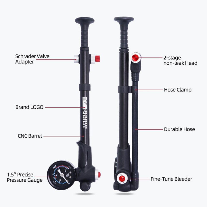 ThinkRider 300 PSI High-Pressure Shock Pump - Precise 1.5" Gauge for MTB Fork &amp; Rear Suspension - 2-Stage Non-Leak Head (168g)