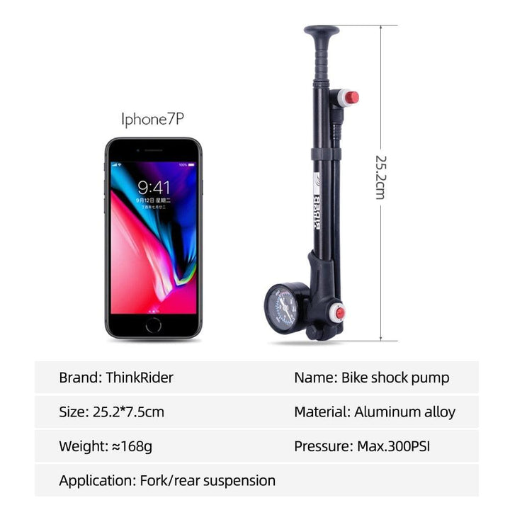 ThinkRider 300 PSI High-Pressure Shock Pump - Precise 1.5" Gauge for MTB Fork &amp; Rear Suspension - 2-Stage Non-Leak Head (168g)