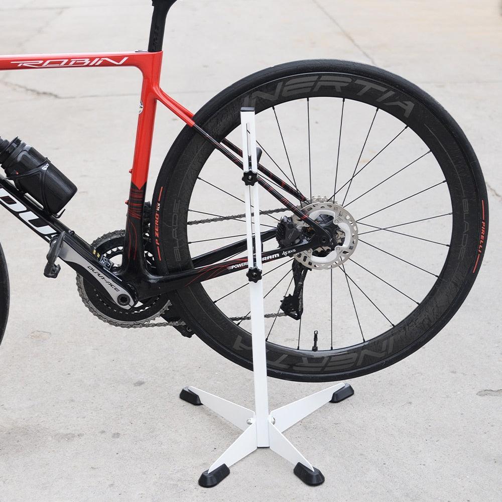 ThinkRider Bicycle Floor Parking Rack - High-Strength Iron Maintenance Stand - Adjustable Display Rack with ABS Protective Hooks for MTB &amp; Road Bike