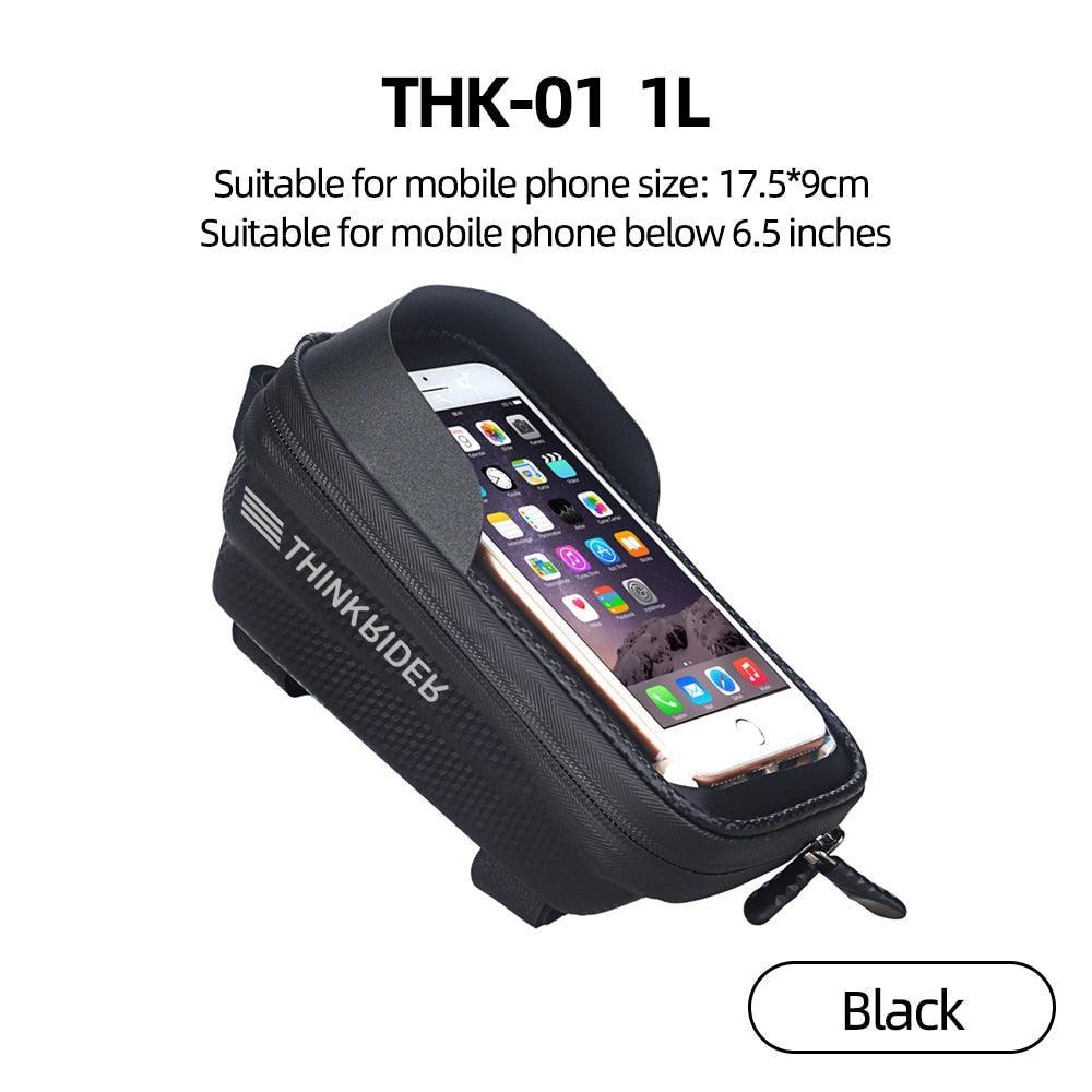 ThinkRider Waterproof Bike Upper Tube Bag - Sensitive Touchscreen Phone Pouch - EVA Hard Shell Anti-Shake Frame Bag for Smartphones up to 7.2" - MTB &amp; Road