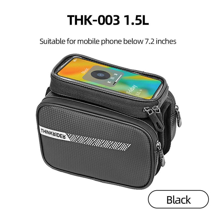 ThinkRider Waterproof Bike Upper Tube Bag - Sensitive Touchscreen Phone Pouch - EVA Hard Shell Anti-Shake Frame Bag for Smartphones up to 7.2" - MTB &amp; Road
