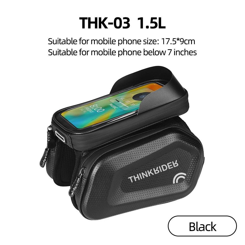 ThinkRider Waterproof Bike Upper Tube Bag - Sensitive Touchscreen Phone Pouch - EVA Hard Shell Anti-Shake Frame Bag for Smartphones up to 7.2" - MTB &amp; Road