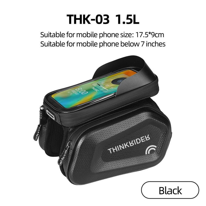 ThinkRider Waterproof Bike Upper Tube Bag - Sensitive Touchscreen Phone Pouch - EVA Hard Shell Anti-Shake Frame Bag for Smartphones up to 7.2" - MTB &amp; Road