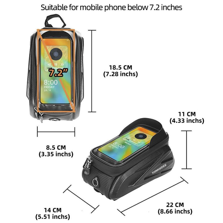 ThinkRider Waterproof Bike Upper Tube Bag - Sensitive Touchscreen Phone Pouch - EVA Hard Shell Anti-Shake Frame Bag for Smartphones up to 7.2" - MTB &amp; Road