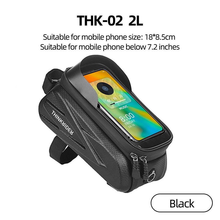 ThinkRider Waterproof Bike Upper Tube Bag - Sensitive Touchscreen Phone Pouch - EVA Hard Shell Anti-Shake Frame Bag for Smartphones up to 7.2" - MTB &amp; Road