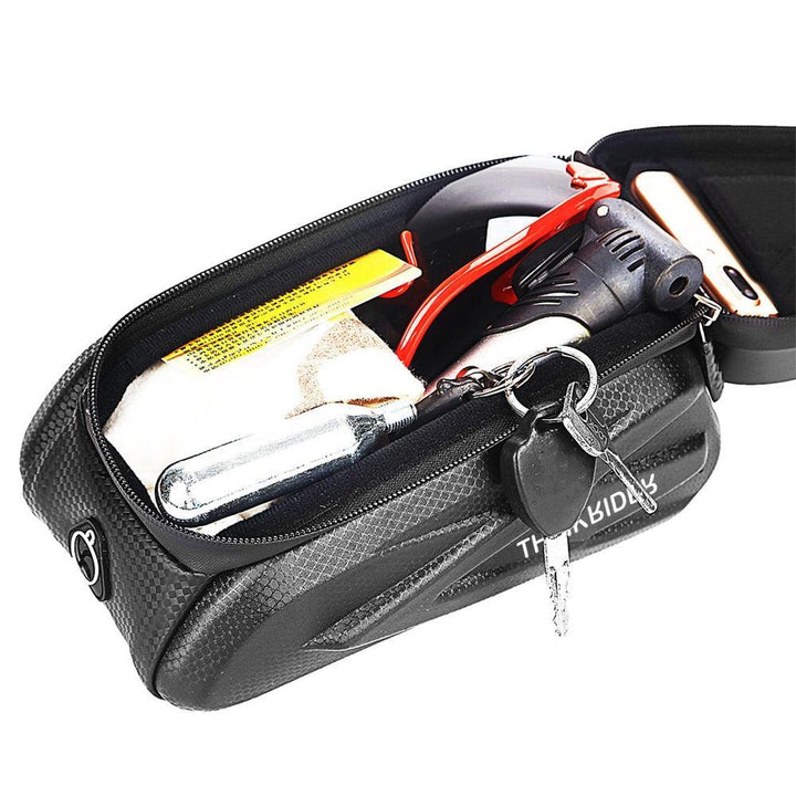 ThinkRider Waterproof Bike Upper Tube Bag - Sensitive Touchscreen Phone Pouch - EVA Hard Shell Anti-Shake Frame Bag for Smartphones up to 7.2" - MTB &amp; Road