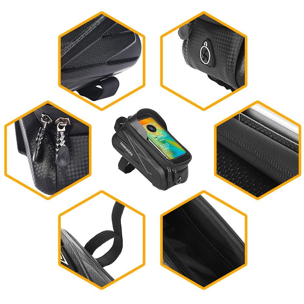 ThinkRider Waterproof Bike Upper Tube Bag - Sensitive Touchscreen Phone Pouch - EVA Hard Shell Anti-Shake Frame Bag for Smartphones up to 7.2" - MTB &amp; Road