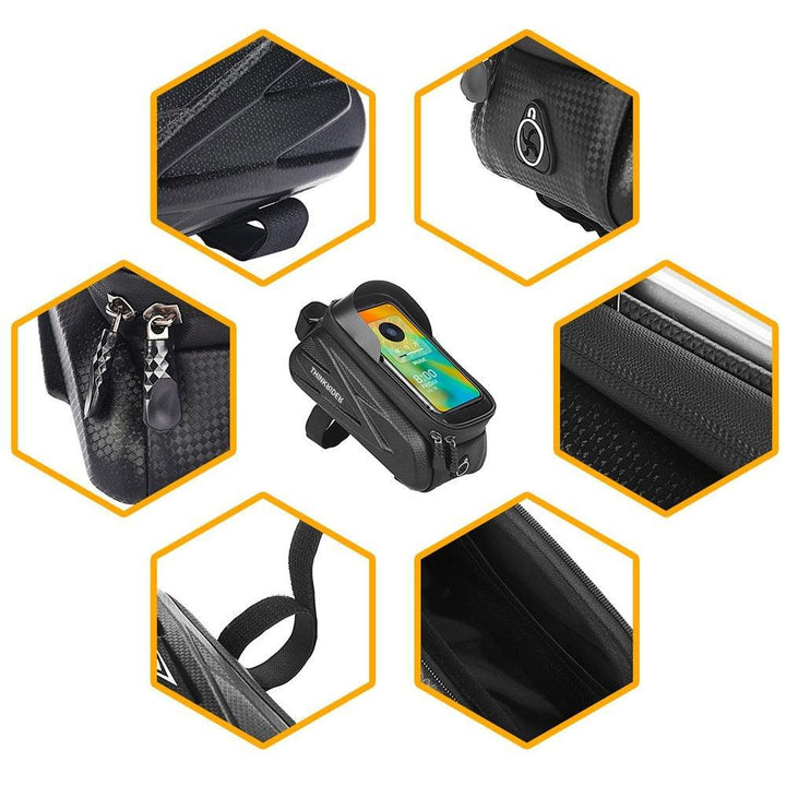 ThinkRider Waterproof Bike Upper Tube Bag - Sensitive Touchscreen Phone Pouch - EVA Hard Shell Anti-Shake Frame Bag for Smartphones up to 7.2" - MTB &amp; Road