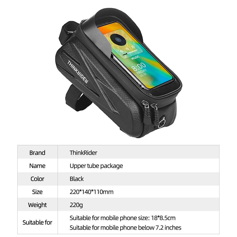 ThinkRider Waterproof Bike Upper Tube Bag - Sensitive Touchscreen Phone Pouch - EVA Hard Shell Anti-Shake Frame Bag for Smartphones up to 7.2" - MTB &amp; Road
