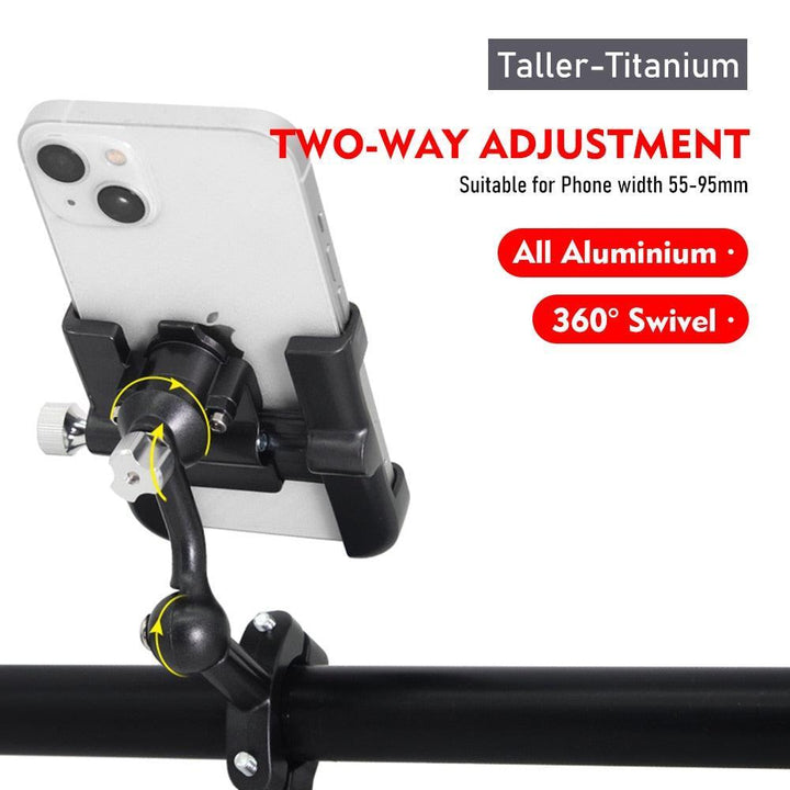 ThinkRider MTB Phone Mount - Full Aluminum Alloy CNC Construction - 360° Rotatable &amp; 180° Tilt - Mechanical Anti-Shake Locking for MTB, Road Bike &amp; Motorcycle