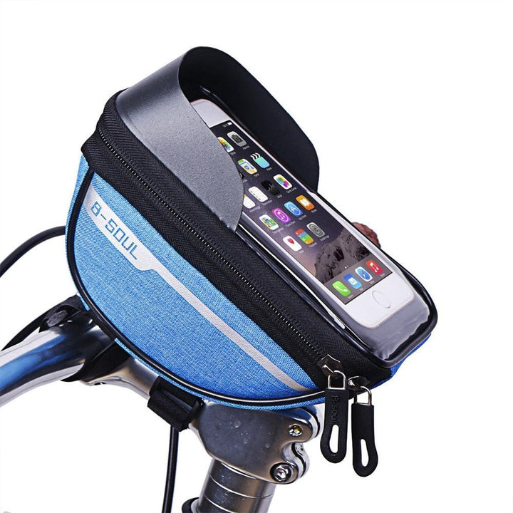 Universal Waterproof Bike Frame Bag - 7-inch Sensitive Touchscreen Phone Holder - Rainproof Top Tube Pouch with Sun Visor &amp; Earphone Jack for MTB &amp; Road Bikes