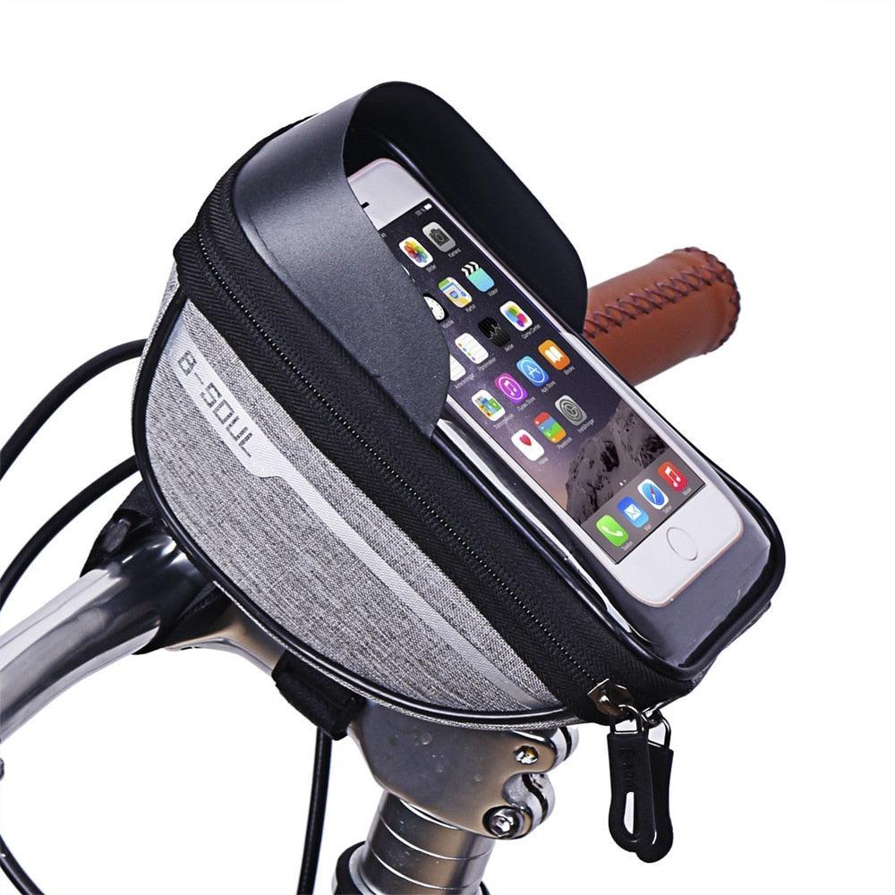Universal Waterproof Bike Frame Bag - 7-inch Sensitive Touchscreen Phone Holder - Rainproof Top Tube Pouch with Sun Visor &amp; Earphone Jack for MTB &amp; Road Bikes