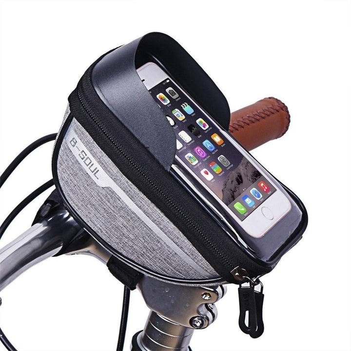 Universal Waterproof Bike Frame Bag - 7-inch Sensitive Touchscreen Phone Holder - Rainproof Top Tube Pouch with Sun Visor &amp; Earphone Jack for MTB &amp; Road Bikes