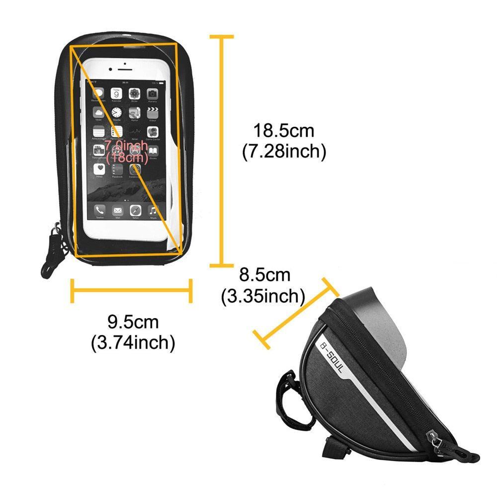 Universal Waterproof Bike Frame Bag - 7-inch Sensitive Touchscreen Phone Holder - Rainproof Top Tube Pouch with Sun Visor &amp; Earphone Jack for MTB &amp; Road Bikes