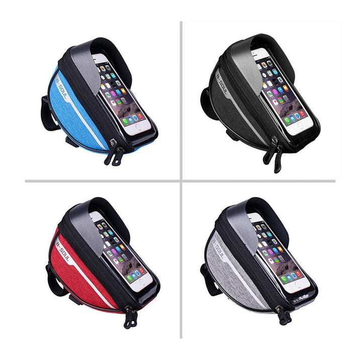 Universal Waterproof Bike Frame Bag - 7-inch Sensitive Touchscreen Phone Holder - Rainproof Top Tube Pouch with Sun Visor &amp; Earphone Jack for MTB &amp; Road Bikes