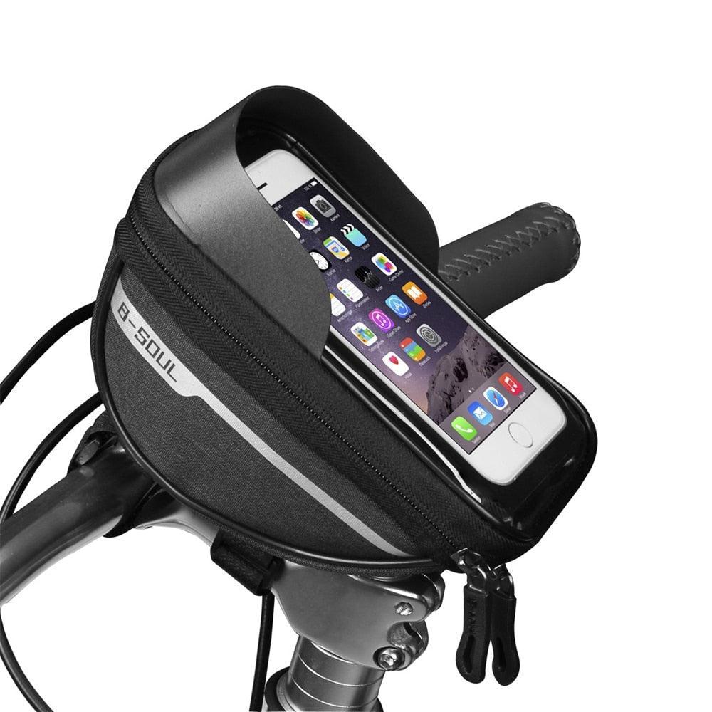 Universal Waterproof Bike Frame Bag - 7-inch Sensitive Touchscreen Phone Holder - Rainproof Top Tube Pouch with Sun Visor &amp; Earphone Jack for MTB &amp; Road Bikes