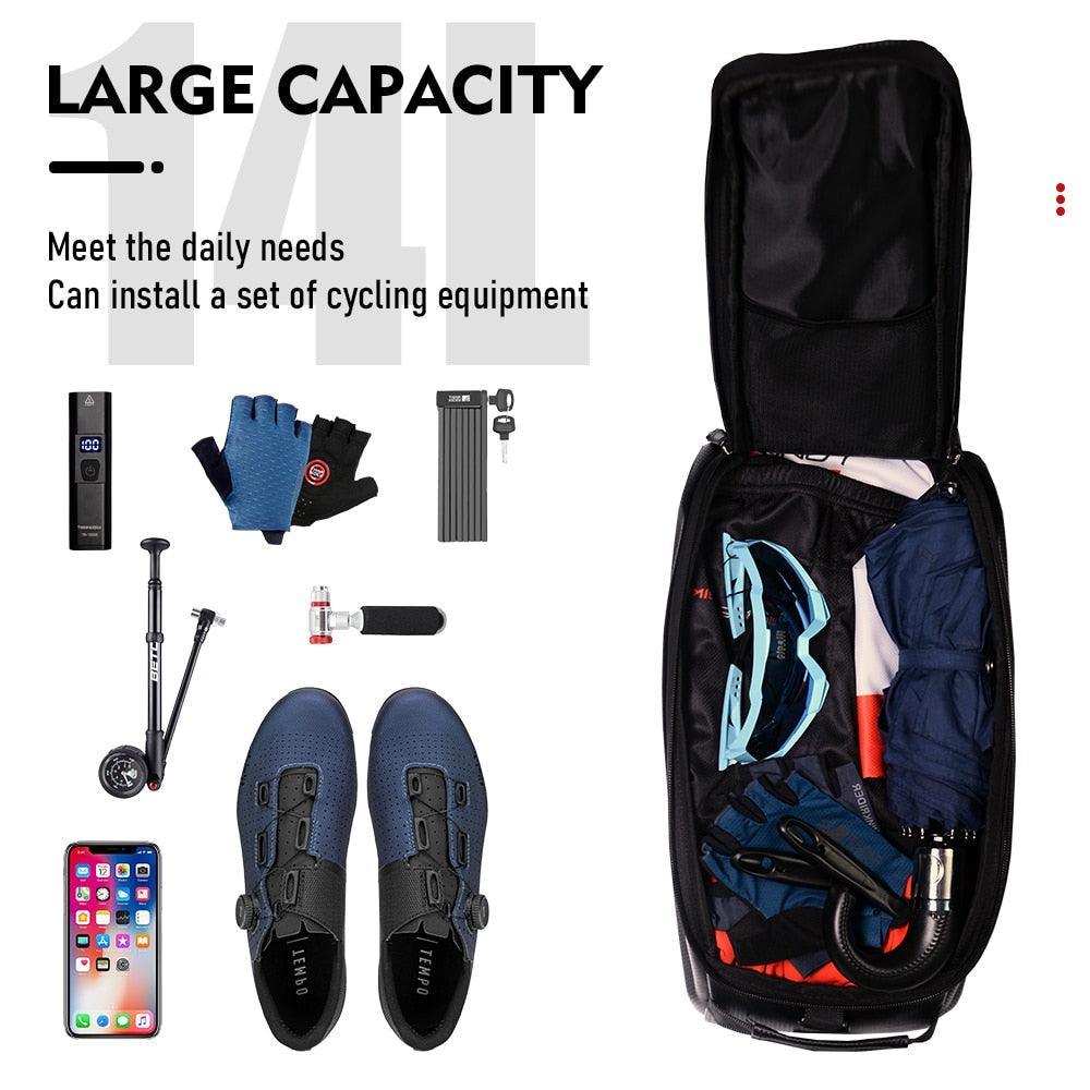 ThinkRider 14L Hard Shell Bike Trunk Bag - Waterproof EVA Carbon Texture Rear Rack Pannier - 3-in-1 Shoulder &amp; Handbag for Long-Distance Riding