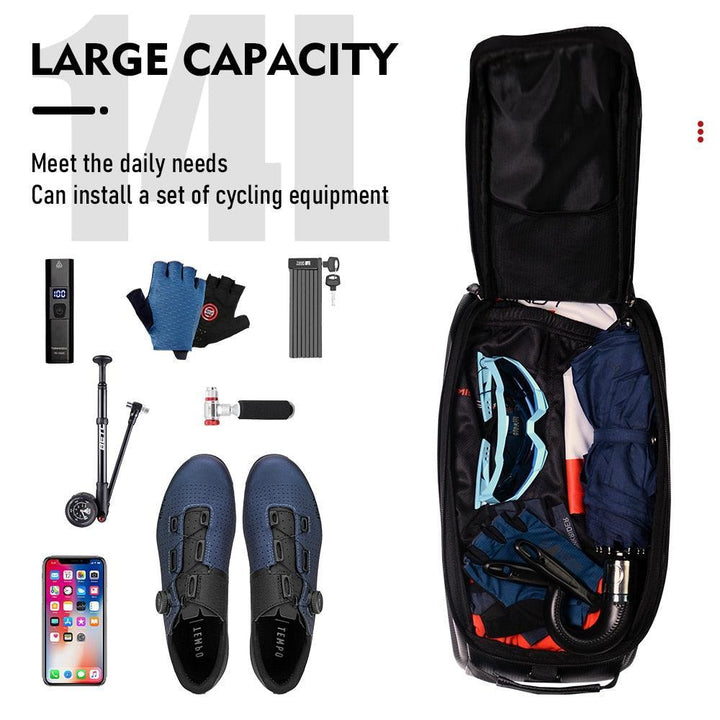 ThinkRider 14L Hard Shell Bike Trunk Bag - Waterproof EVA Carbon Texture Rear Rack Pannier - 3-in-1 Shoulder &amp; Handbag for Long-Distance Riding