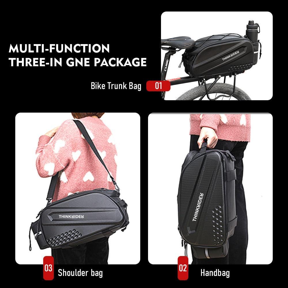 ThinkRider 14L Hard Shell Bike Trunk Bag - Waterproof EVA Carbon Texture Rear Rack Pannier - 3-in-1 Shoulder &amp; Handbag for Long-Distance Riding